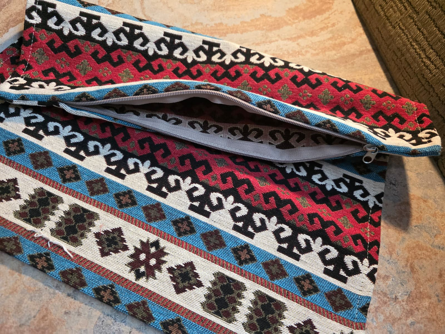 Vintage  Kilim Pillow Cover, Bohemian Oriental Design, Chenille Satin Cotton Fabric,  Geometric Bohemian Kilim Pillow, Boho Lumbar Great Gift