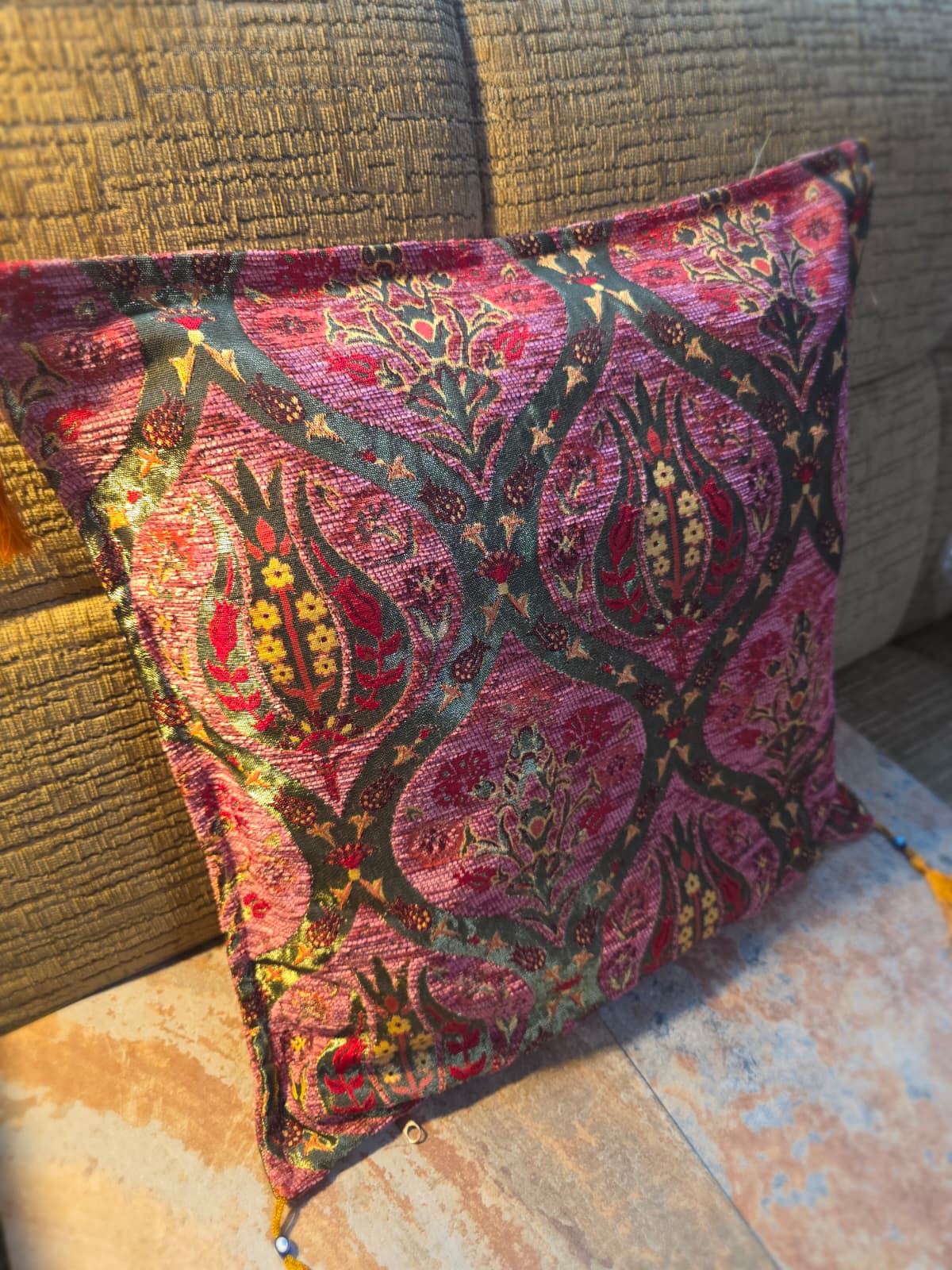 Vintage  Kilim Pillow Cover, Bohemian Oriental Design, Chenille Satin Cotton Fabric,  Geometric Bohemian Kilim Pillow, Boho Lumbar Great Gift