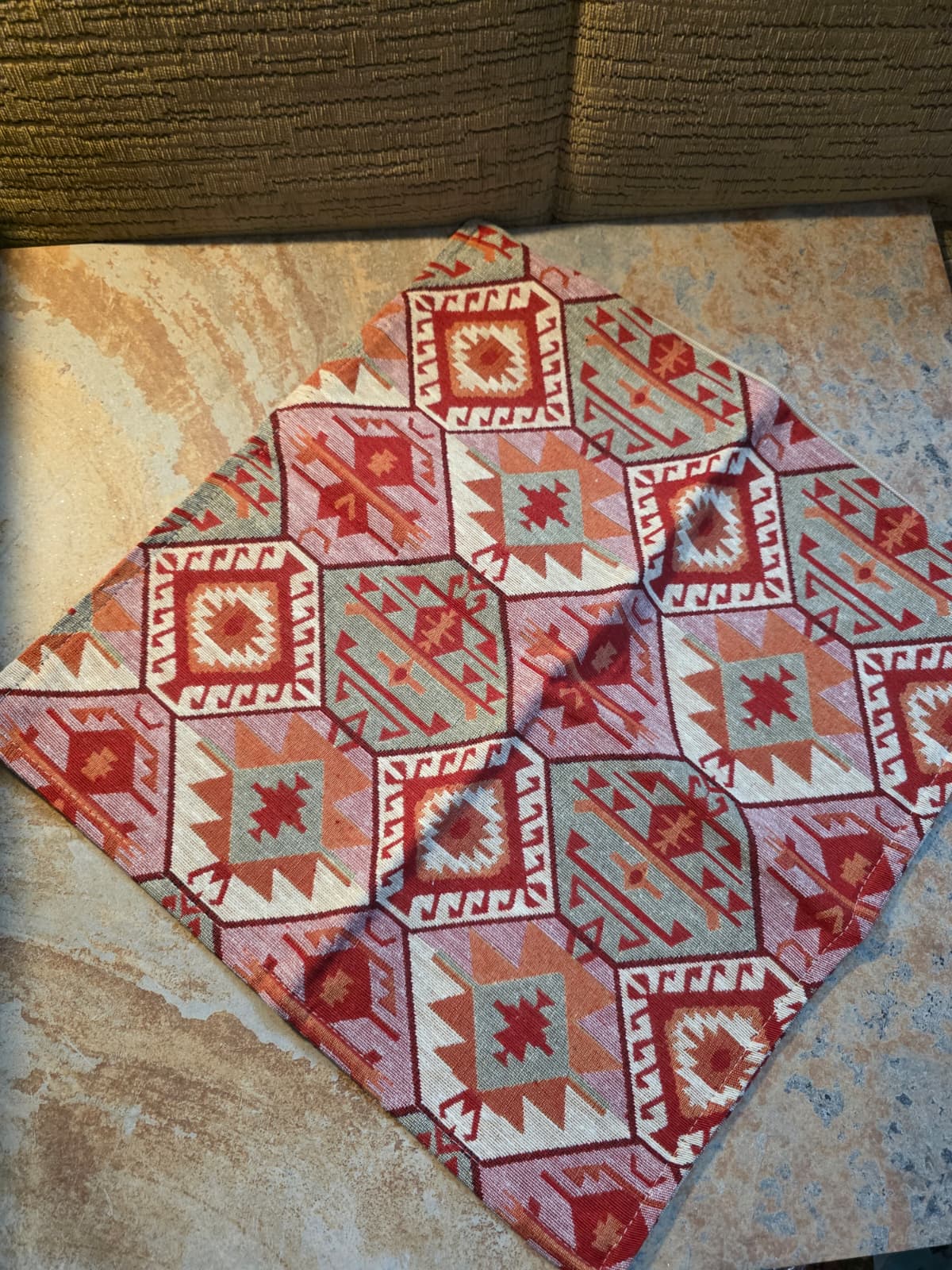 Vintage  Kilim Pillow Cover, Bohemian Oriental Design, Chenille Satin Cotton Fabric,  Geometric Bohemian Kilim Pillow, Boho Lumbar Great Gift