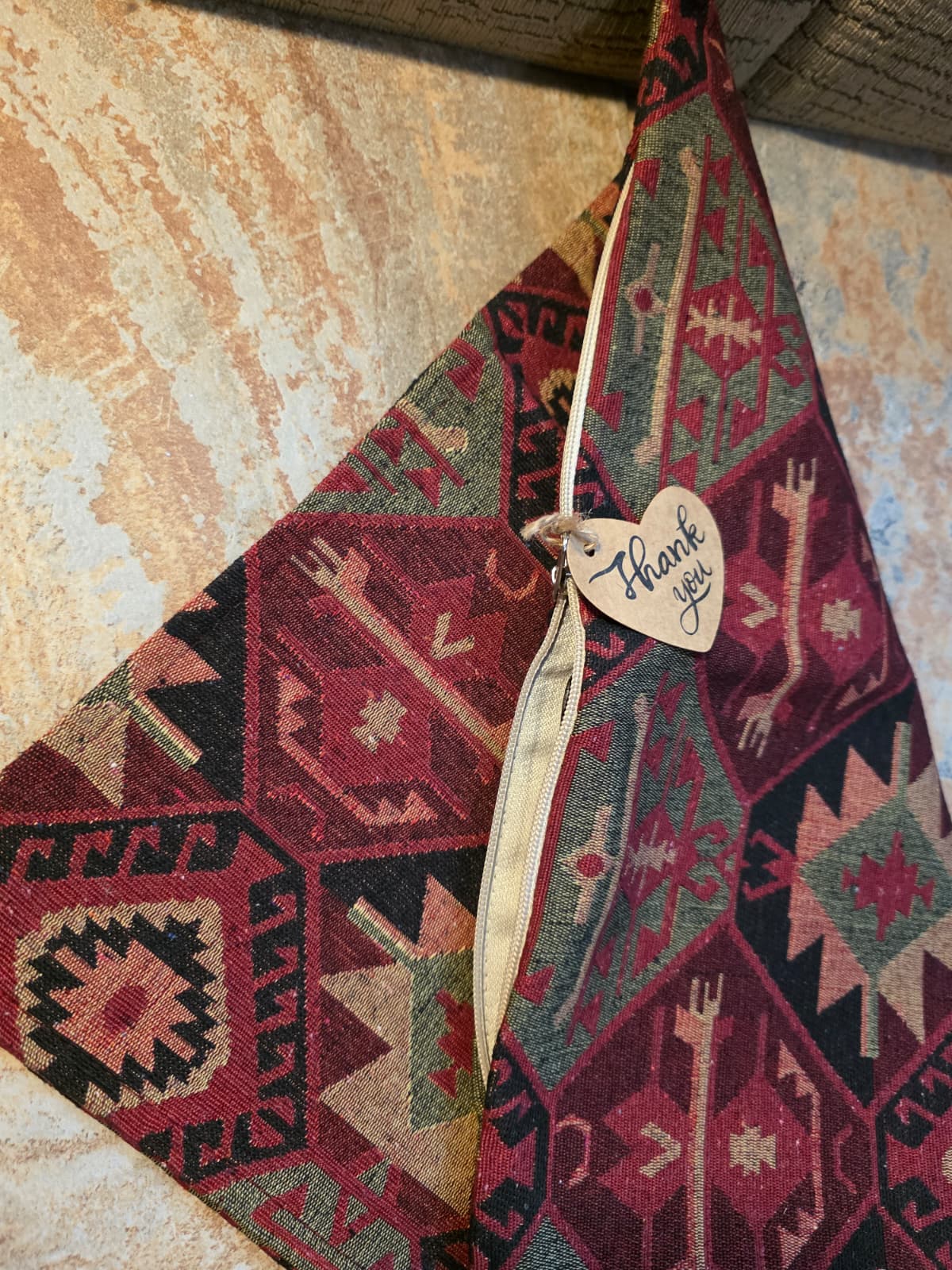 Vintage  Kilim Pillow Cover, Bohemian Oriental Design, Chenille Satin Cotton Fabric,  Geometric Bohemian Kilim Pillow, Boho Lumbar Great Gift