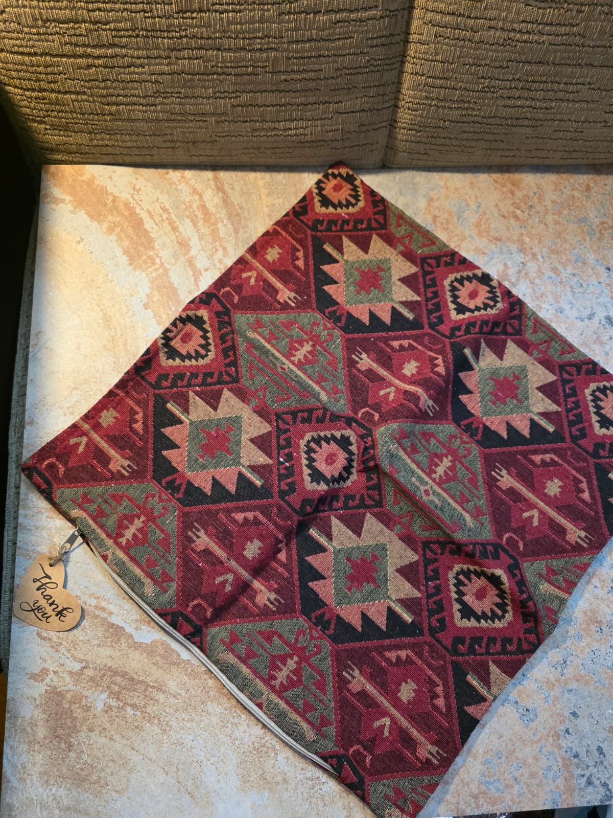 Vintage  Kilim Pillow Cover, Bohemian Oriental Design, Chenille Satin Cotton Fabric,  Geometric Bohemian Kilim Pillow, Boho Lumbar Great Gift