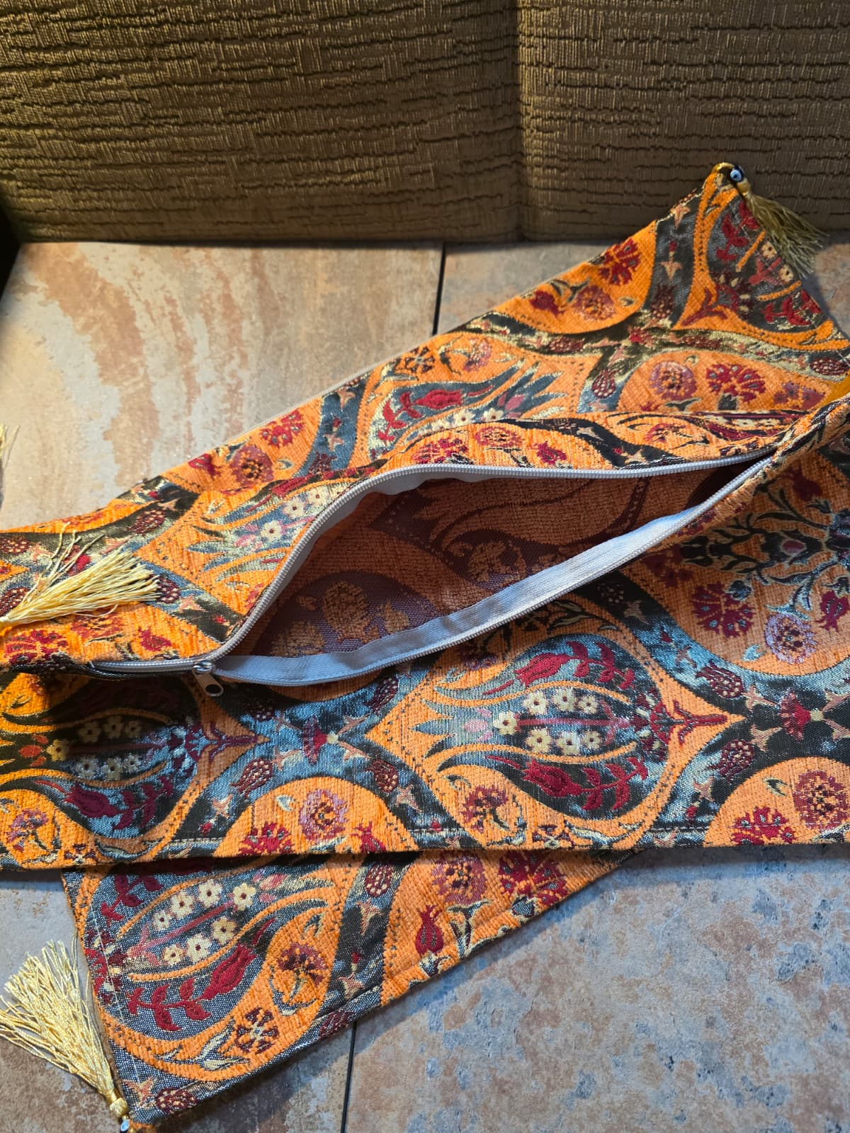 Rectangle Vintage Turkish Kilim Pillow Cover, Bohemian Oriental Design, Chenille Satin Cotton Fabric,  Geometric Bohemian Kilim Pillow, Boho Lumbar Great Gift
